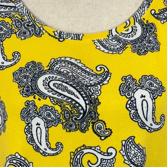 JM Collection Medium Top Paisley Stretch 3/4 Sleeve Round Neck Yellow Multicolor - Picture 5 of 8